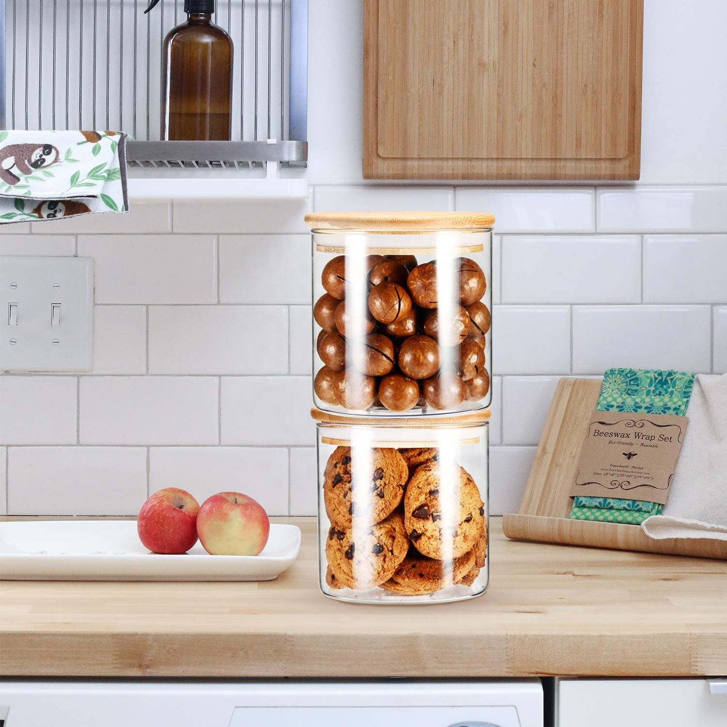 Borosilcate food storage glass jars kitchen canister set with bamboo lid