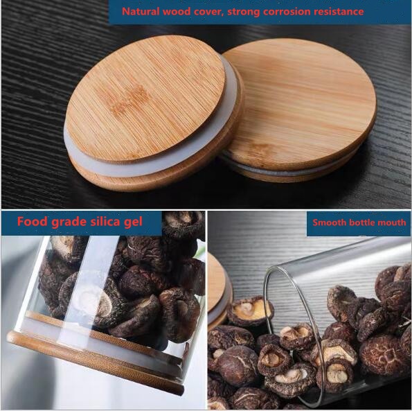 Borosilicale Glass Food Storage Jar with Sealed Airtight Bamboo Lid for Honey Candy Cookie Tea Clear Glass Container with cap