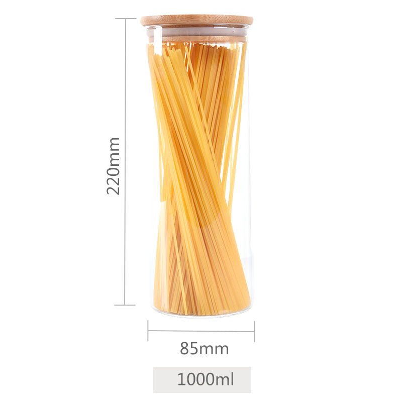 Borosilicate Airtight Storage Jar Bamboo Lid Clear Cylinder 275Ml Glass Food Container