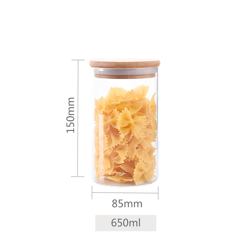 Borosilicate Airtight Storage Jar Bamboo Lid Food Grade Kitchen Clear Coffee Cookie Candy 650Ml Glass Food Container