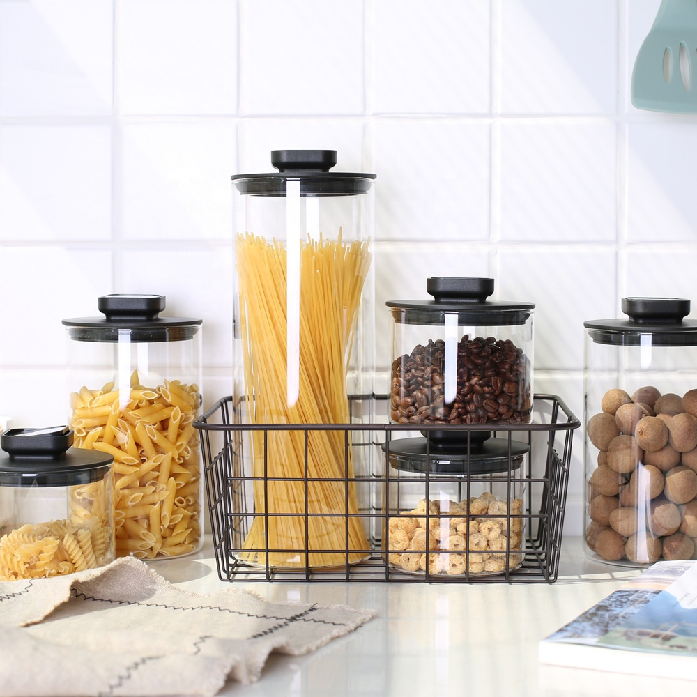 Borosilicate Bamboo Lid Airtight Grade Stash Cylinder Container Bulk Coffee Clear Food Storage Jars Glass