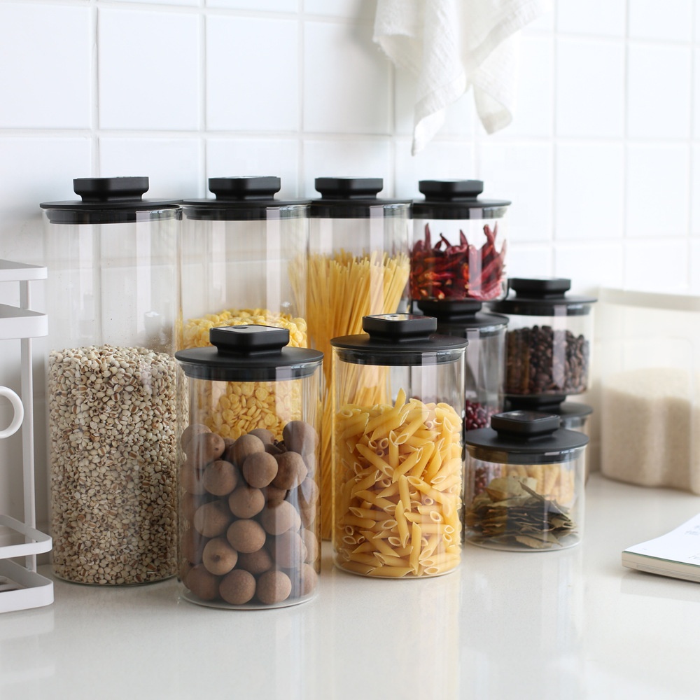 Borosilicate Bamboo Lid Airtight Grade Stash Cylinder Container Bulk Coffee Clear Food Storage Jars Glass