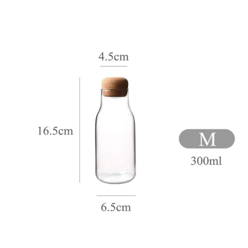 Borosilicate Glass Bottle Glass milk Bottle With Wooden Cork Wooden Lid For Juice Milk Tea Storage
