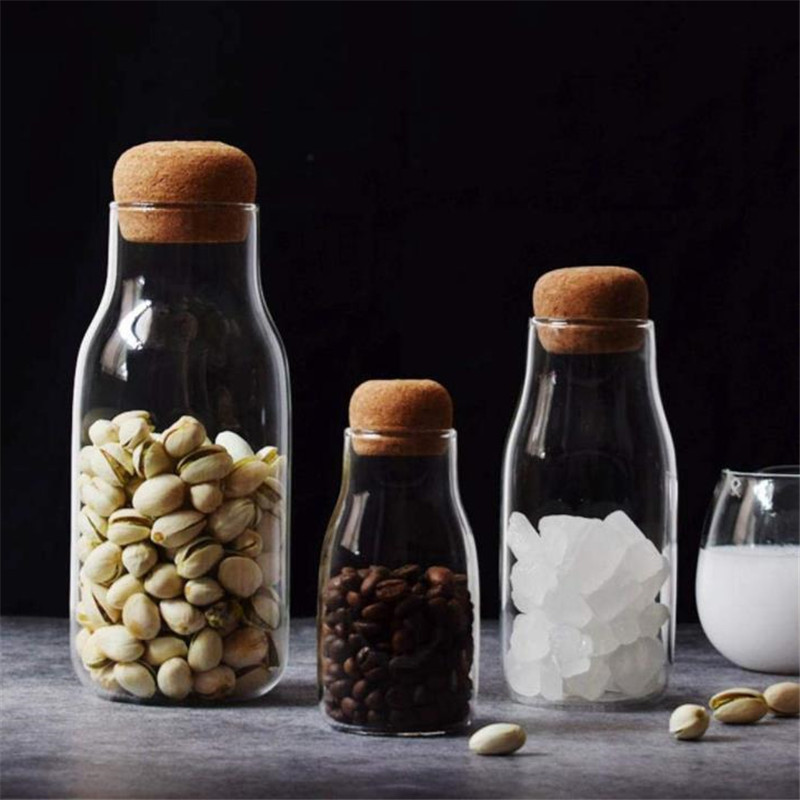 Borosilicate Glass Bottle Glass milk Bottle With Wooden Cork Wooden Lid For Juice Milk Tea Storage
