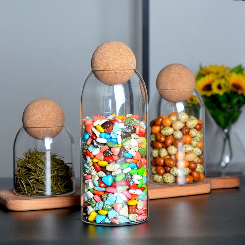 Borosilicate Glass Canister candy glass jar With Cork Lid For Food Storage
