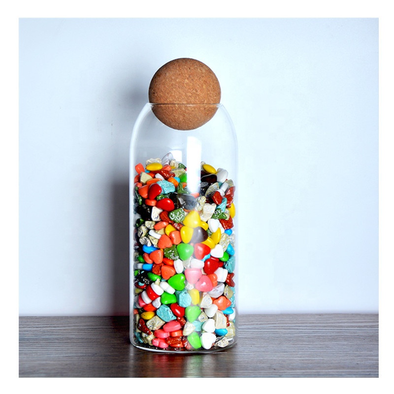 Borosilicate Glass Canister candy glass jar With Cork Lid For Food Storage