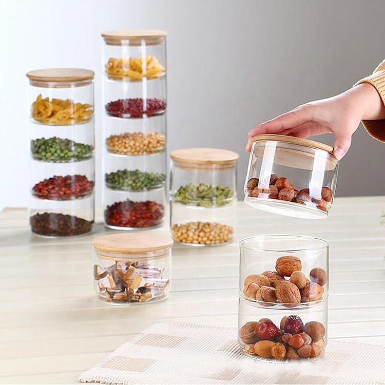 Borosilicate Glass Food Grade Coffee Tea Cookies Fancy Airtight Candy Tube Unique Stackable Storage Jar