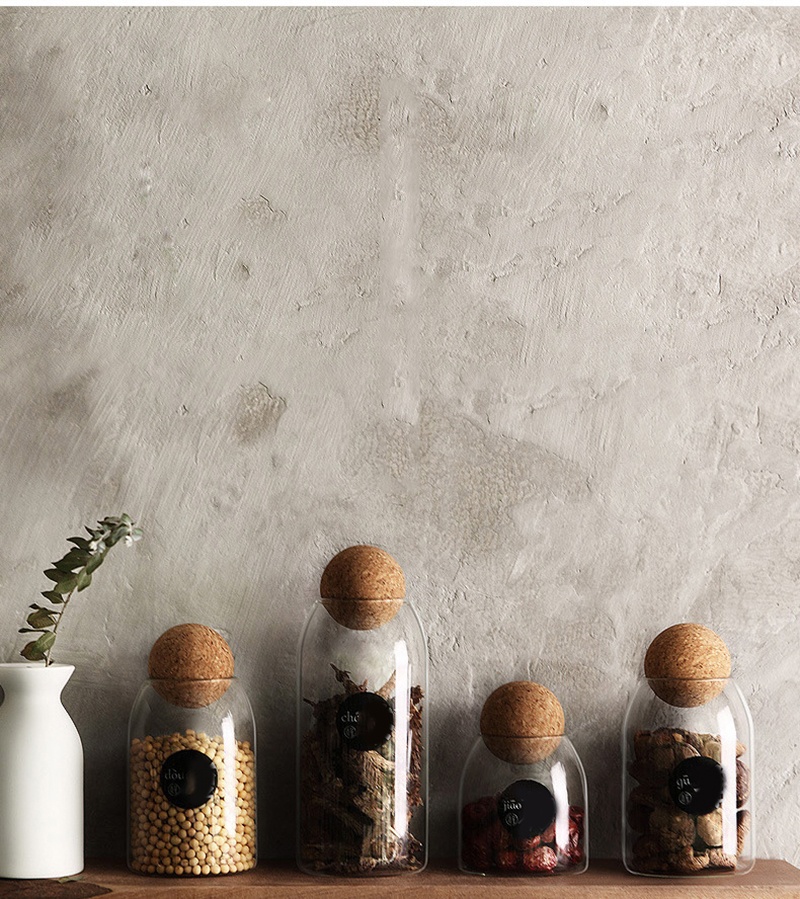 Borosilicate Glass Food Storage Container Jar With Cork Ball Lid Set