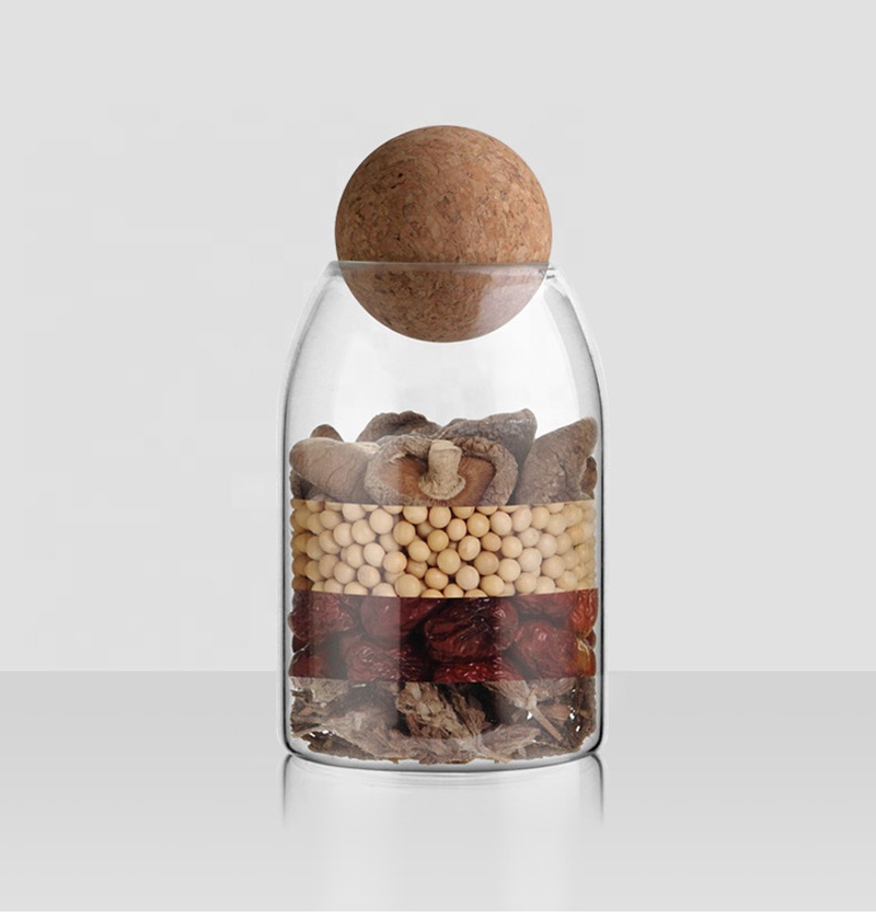Borosilicate Glass Food Storage Container Jar With Cork Ball Lid Set