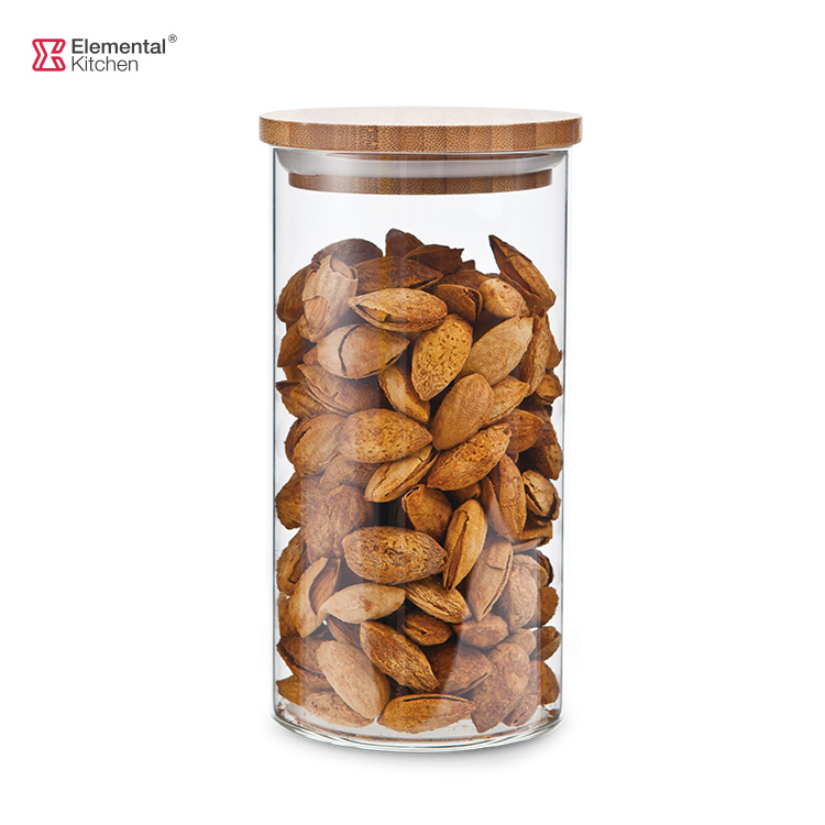 Borosilicate Glass Food Storage Jar Glass Candy Jar with Bamboo Lid 450ml 700ml 1000ml 1650ml