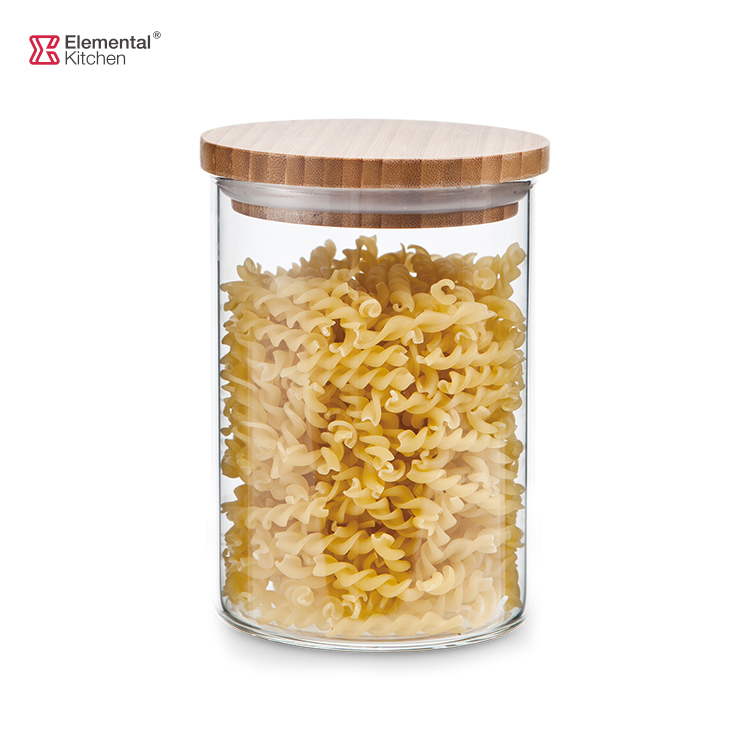 Borosilicate Glass Food Storage Jar Glass Candy Jar with Bamboo Lid 450ml 700ml 1000ml 1650ml