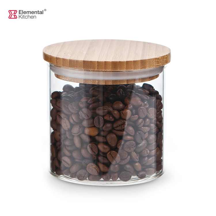 Borosilicate Glass Food Storage Jar Glass Candy Jar with Bamboo Lid 450ml 700ml 1000ml 1650ml