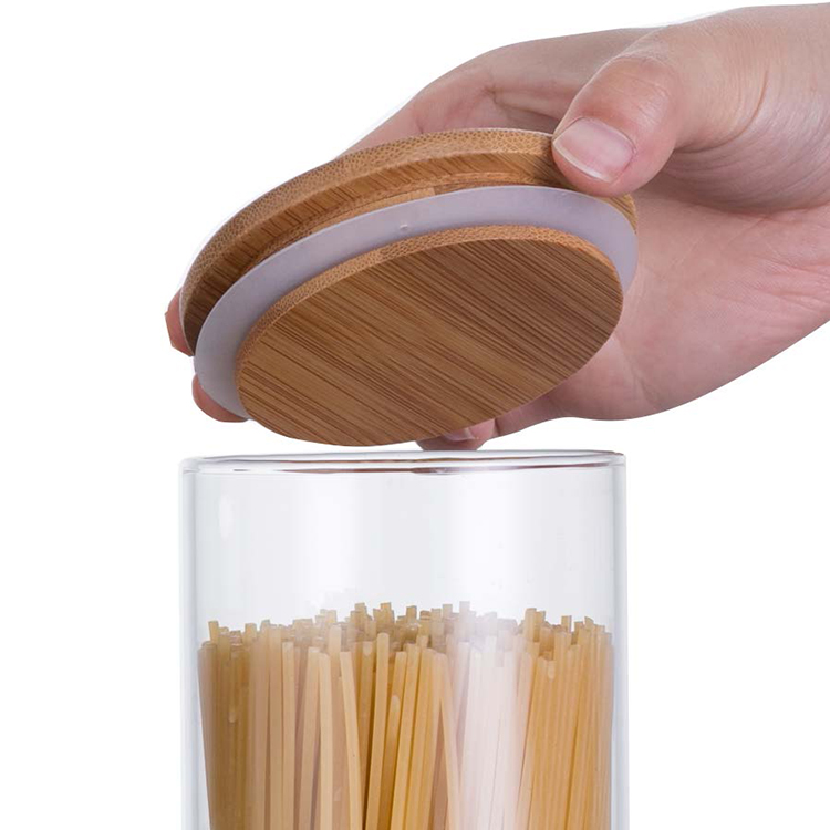 Borosilicate Glass Food Storage Jar Glass Candy Jar with Bamboo Lid 450ml 700ml 1000ml 1650ml