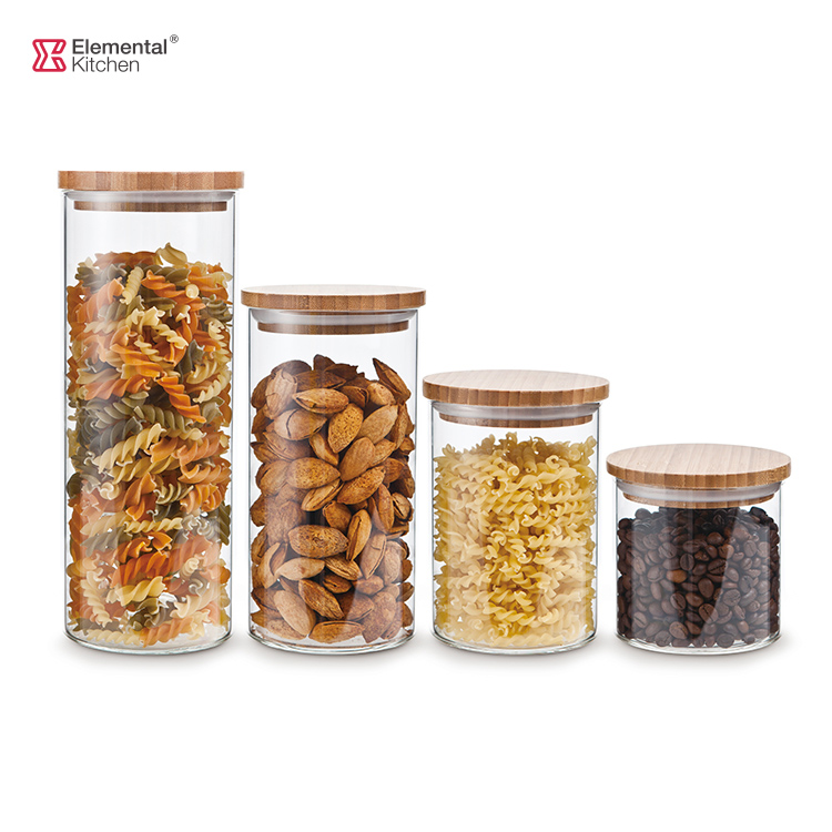 Borosilicate Glass Food Storage Jar Glass Candy Jar with Bamboo Lid