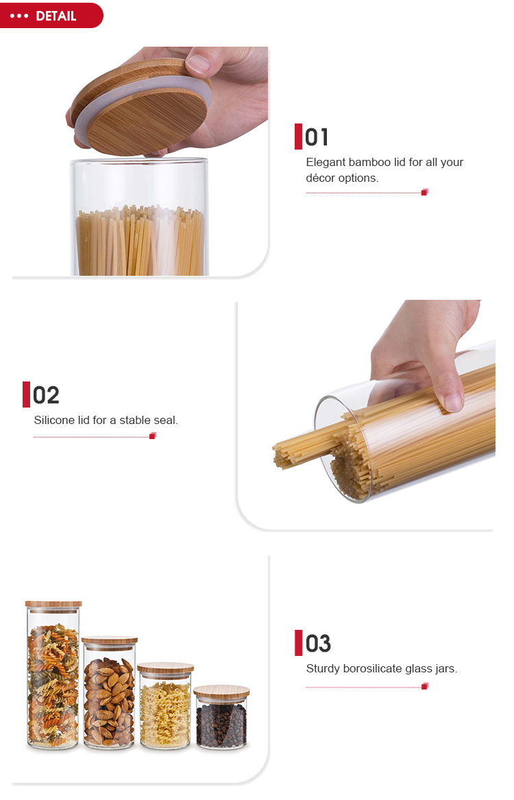 Borosilicate Glass Food Storage Jar Glass Candy Jar with Bamboo Lid