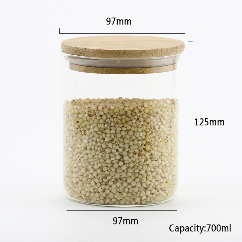 Borosilicate Glass Jar With Wood Lids Of 3 For Food Storage And Kitchen Organization Glass Jars And Bottles Glass Jar Bamboo Lid