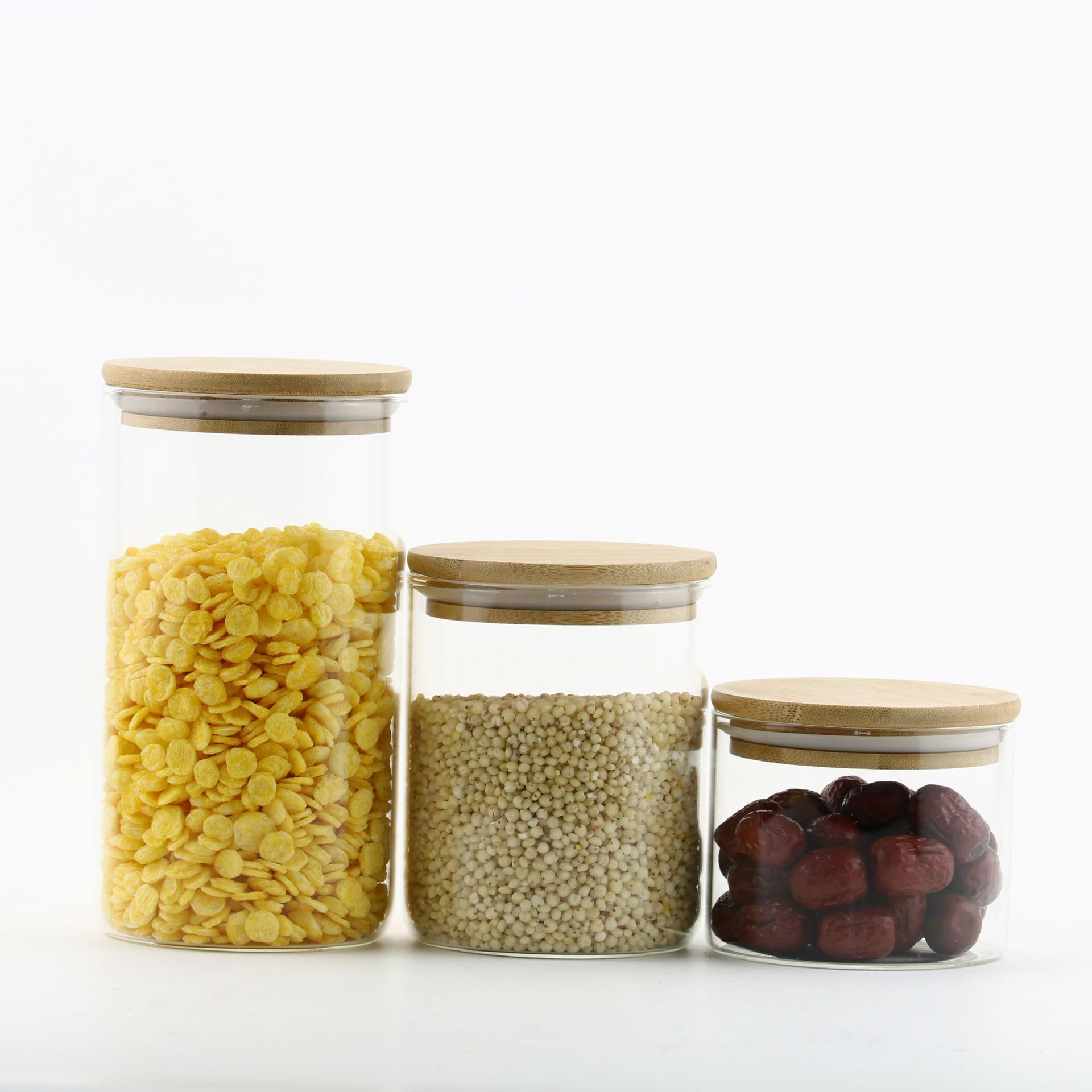 Borosilicate Glass Jar With Wood Lids Of 3 For Food Storage And Kitchen Organization Glass Jars And Bottles Glass Jar Bamboo Lid