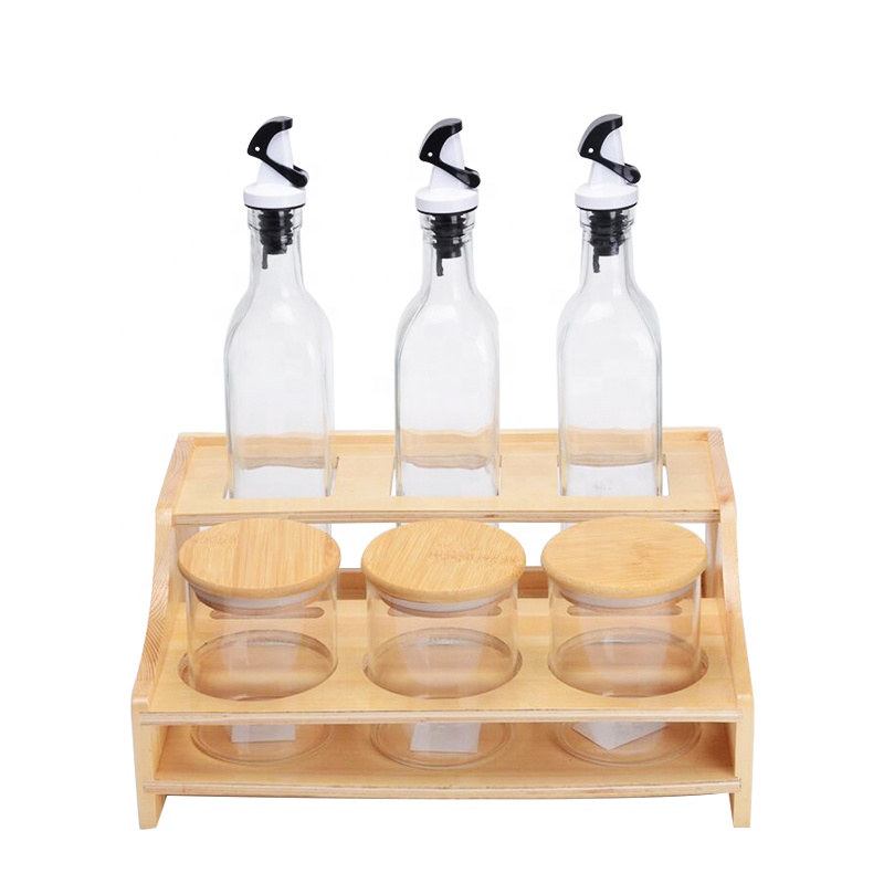 Borosilicate Glass Oil Bottle Set with Wood Rack