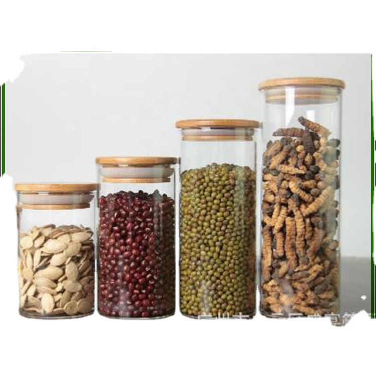 Borosilicate Glass Storage Jar With Bamboo Lid For Cylindrical Glass Storage Jar For Glass Spice Jar With Wooden Lid