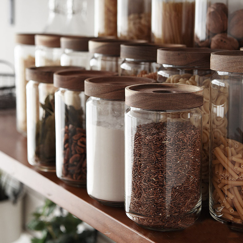 Borosilicate Glass Storage Jar With Bamboo Lid For Tube Shaped Glass Storage Jar For Glass Spice Jar With Wooden Lid