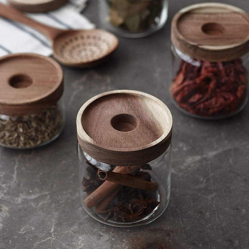 Borosilicate Glass Storage Jar With Bamboo Lid For Tube Shaped Glass Storage Jar For Glass Spice Jar With Wooden Lid