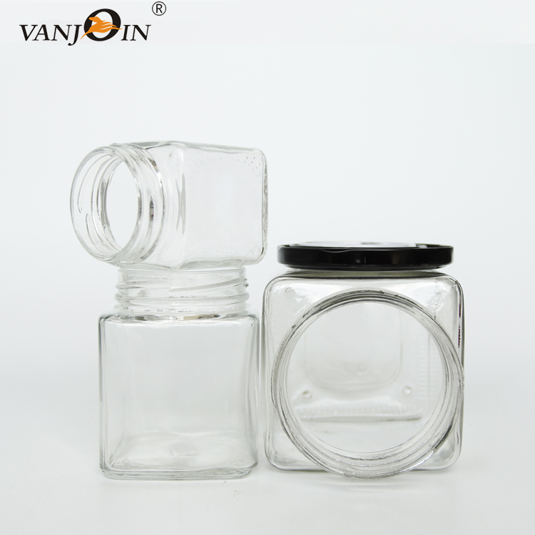 Borosilicate Glass Storage Jar With metal Lid For square Shaped Glass Storage Jar