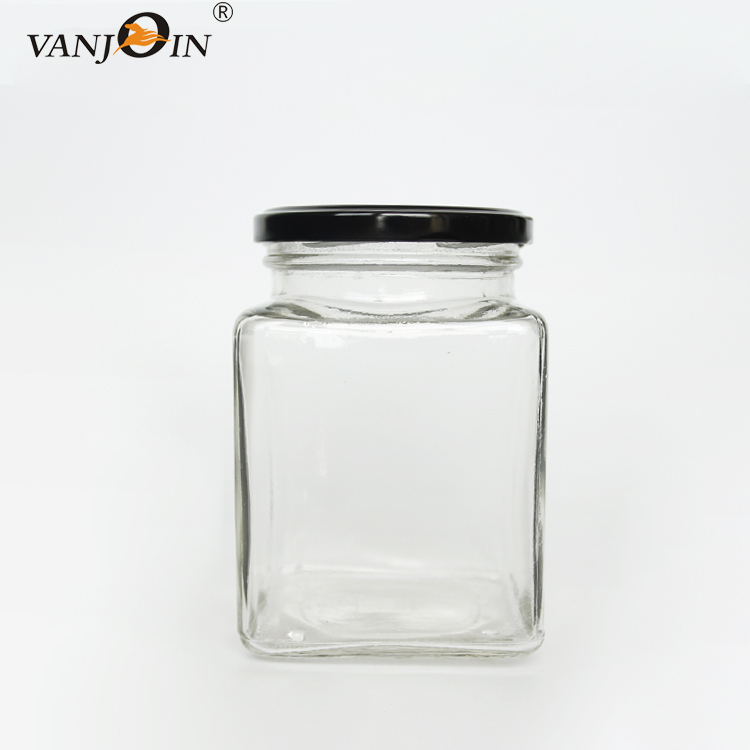 Borosilicate Glass Storage Jar With metal Lid For square Shaped Glass Storage Jar