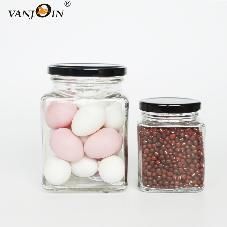Borosilicate Glass Storage Jar With metal Lid For square Shaped Glass Storage Jar