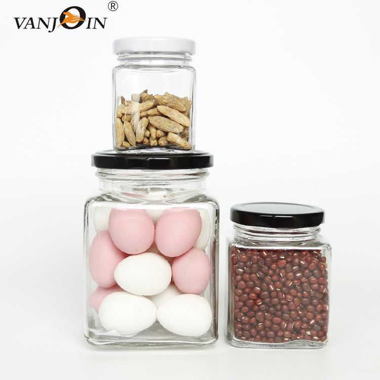 Borosilicate Glass Storage Jar With metal Lid For square Shaped Glass Storage Jar