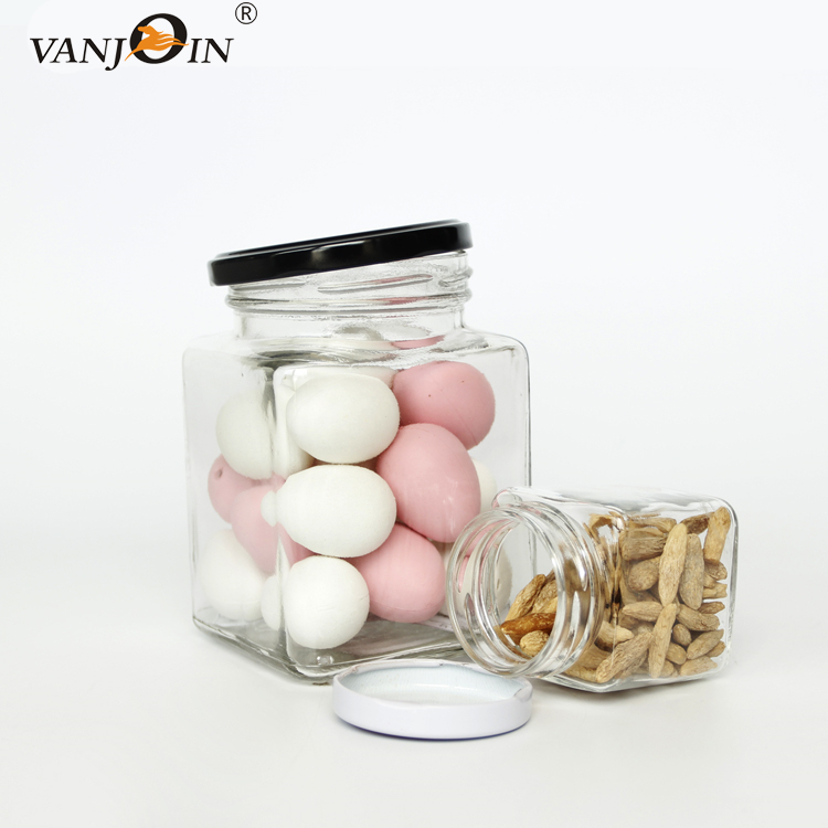 Borosilicate Glass Storage Jar With metal Lid For square Shaped Glass Storage Jar
