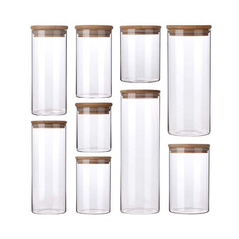 Borosilicate Glass Storage Jar with Bamboo Lid Glass Tube Jars