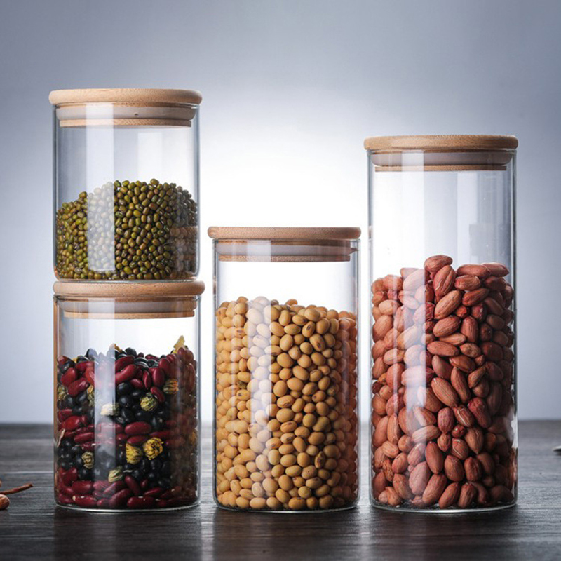 Borosilicate Glass Storage Jar with Bamboo Lid Glass Tube Jars