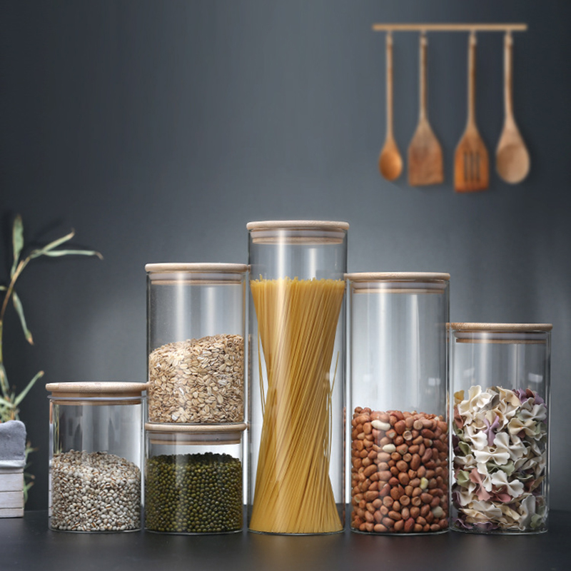 Borosilicate Glass Storage Jar with Bamboo Lid Glass Tube Jars