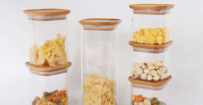 Borosilicate Hermetic Glass Jars Straight Square Glass Canisters With Bamboo Caps For Tea Candy Coffee Grains