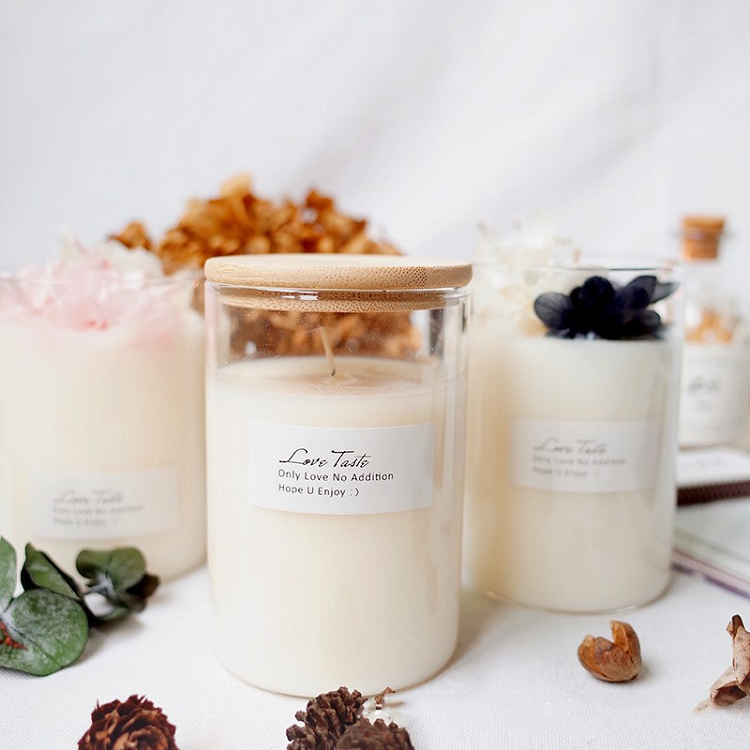 Borosilicate glass Candle Jar with bamboo wood Lid
