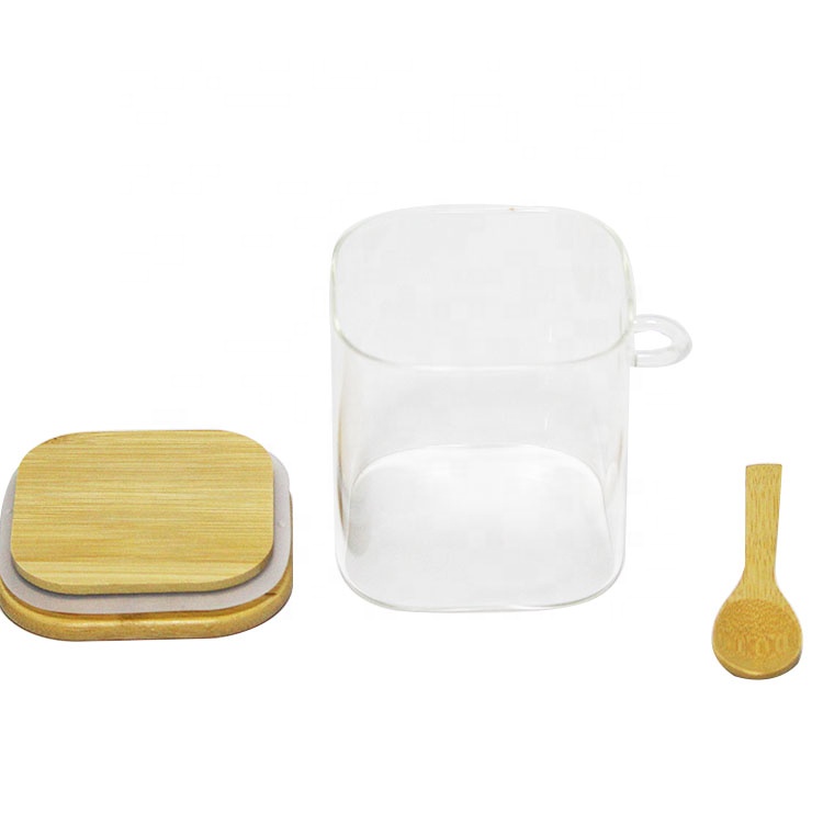 Borosilicate glass Square storage jar with bamboo wooden lid