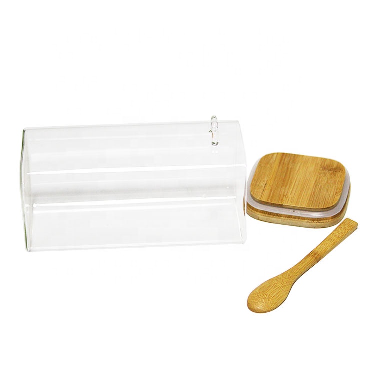 Borosilicate glass Square storage jar with bamboo wooden lid