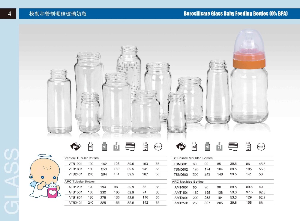 Borosilicate glass baby feeding bottles 0%BPA