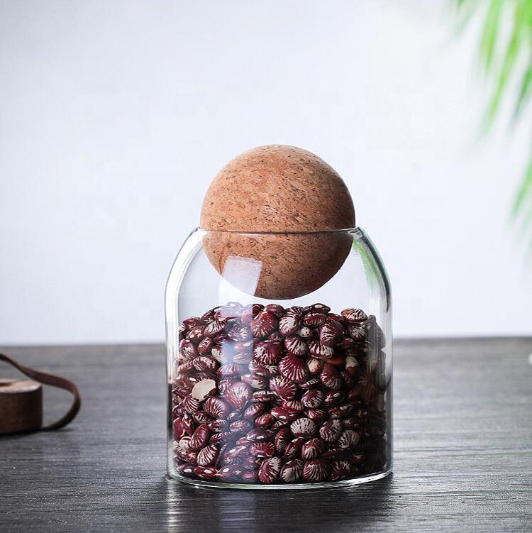 Borosilicate glass jars and bottles With cork stopper for storing coffee honey and tea containers
