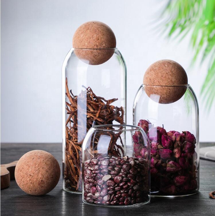Borosilicate glass jars and bottles With cork stopper for storing coffee honey and tea containers
