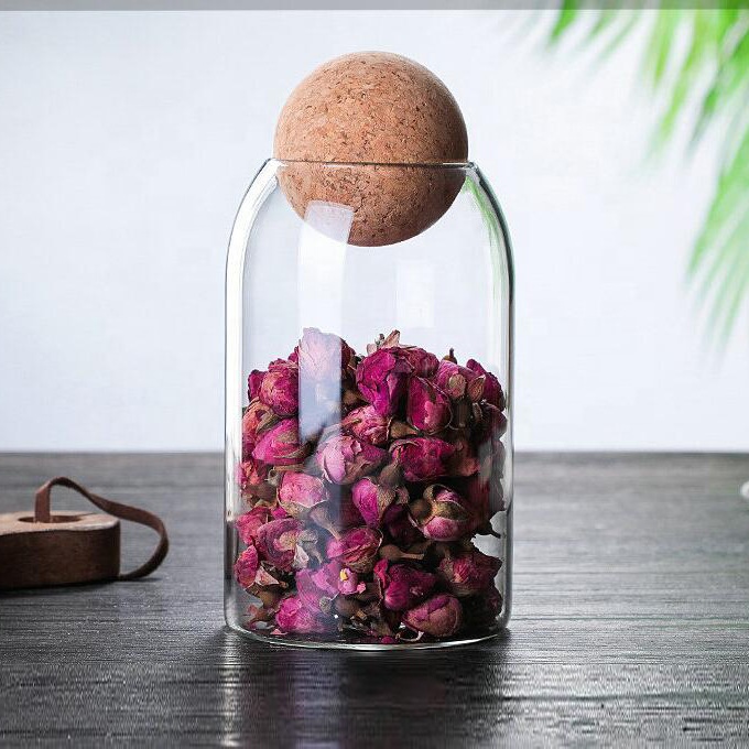 Borosilicate glass jars and bottles With cork stopper for storing coffee honey and tea containers