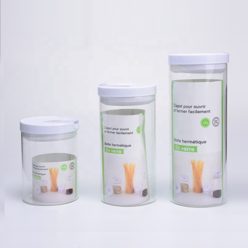 Borosilicate glass storage jar With Plastic Cover Jars Seal Lids
