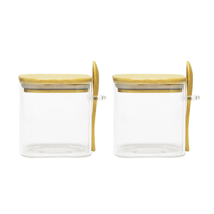 Borosilicate glass storage jar square glass jars canisters for food candy cookie honey tea with bamboo lids