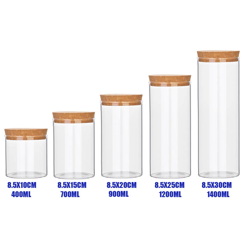 Borosilicate glass storage jar with bamboo lid for tube shaped glass storage jar for glass spice jar with wooden lid