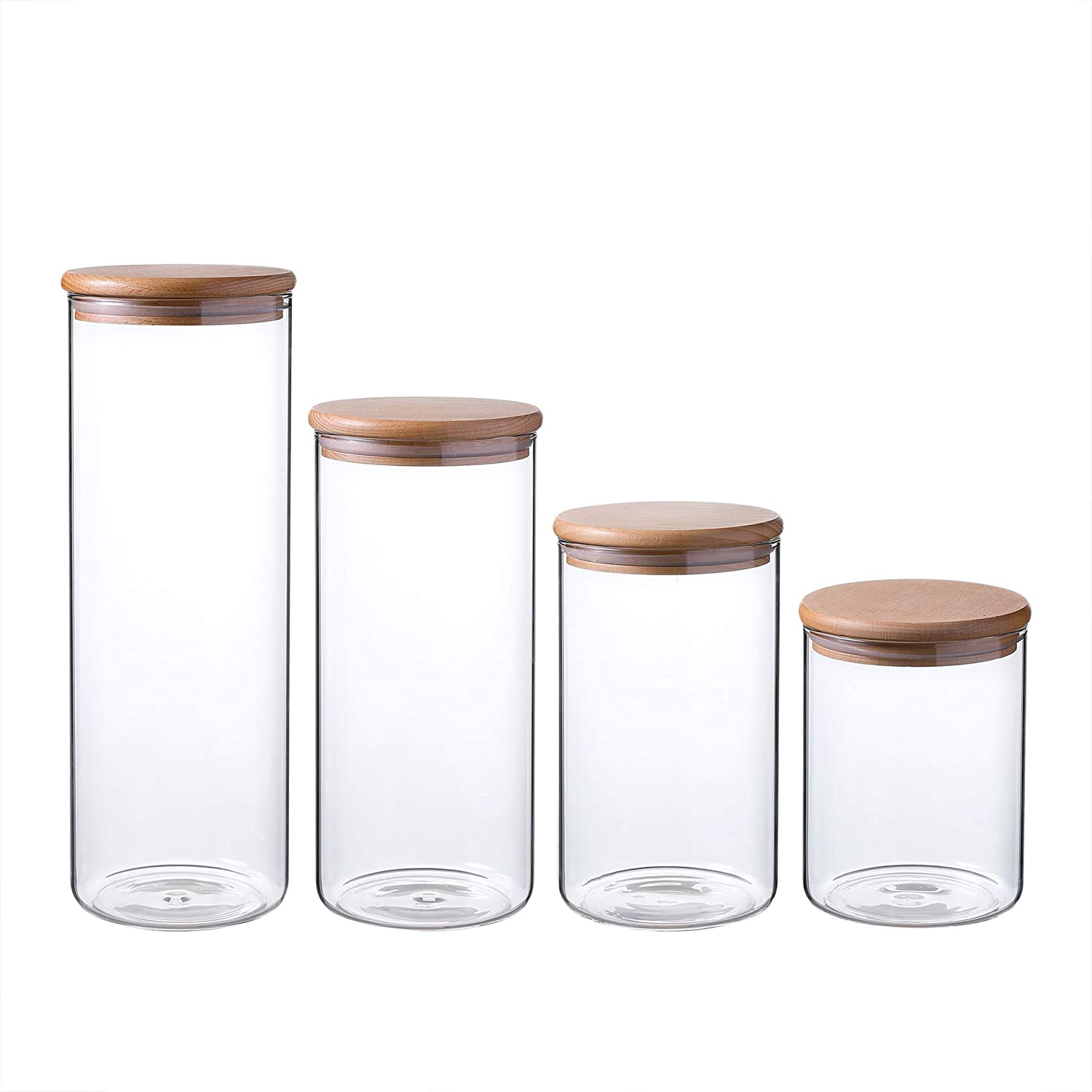Borosilicate glass storage jar with bamboo lid for tube shaped glass storage jar for glass spice jar with wooden lid