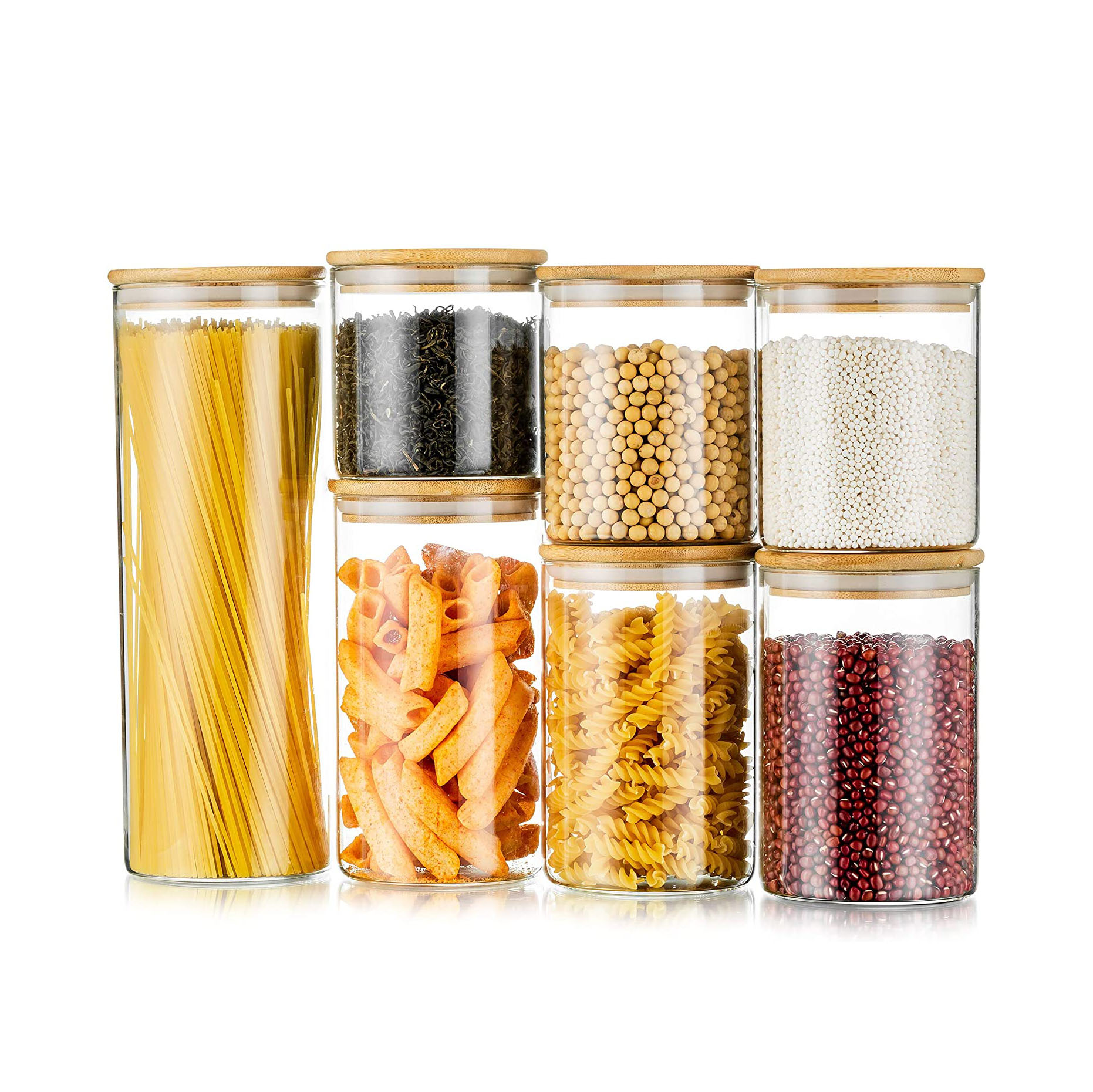 Borosilicate glass storage jar with bamboo lid for tube shaped glass storage jar for glass spice jar with wooden lid
