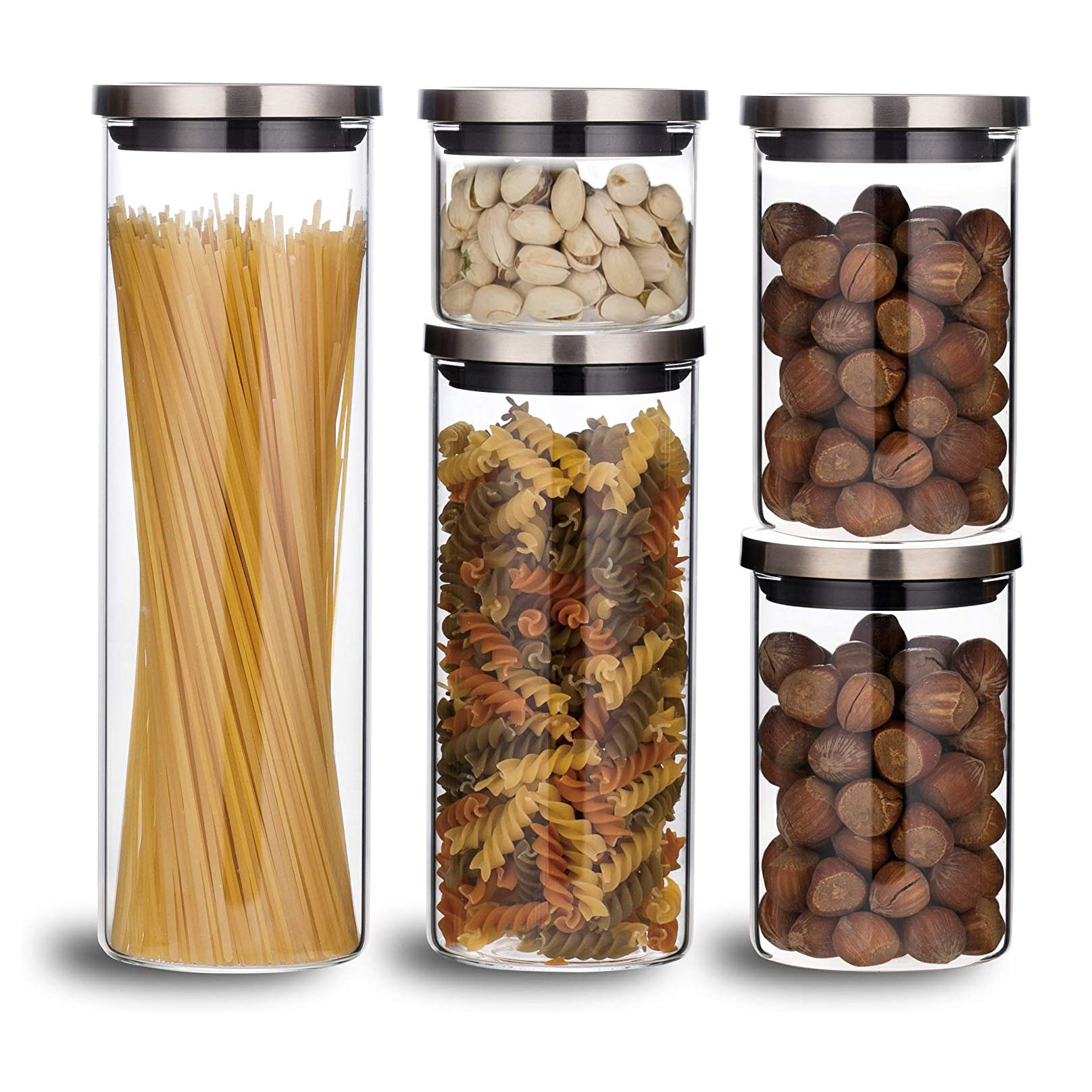 Borosilicate glass storage jar with bamboo lid for tube shaped glass storage jar for glass spice jar with wooden lid