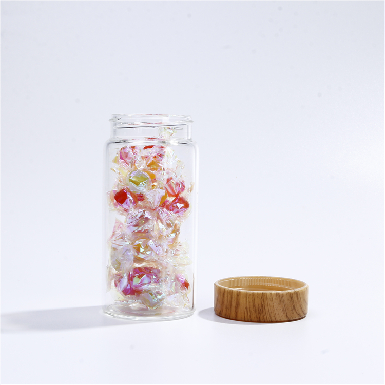 Borosilicate glass storage jar with bamboo lid for tube shaped glass storage jar for glass spice jar with wooden lid