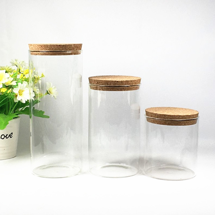 Borosilicate glass storage jar with bamboo lid for tube shaped glass storage jar for glass spice jar