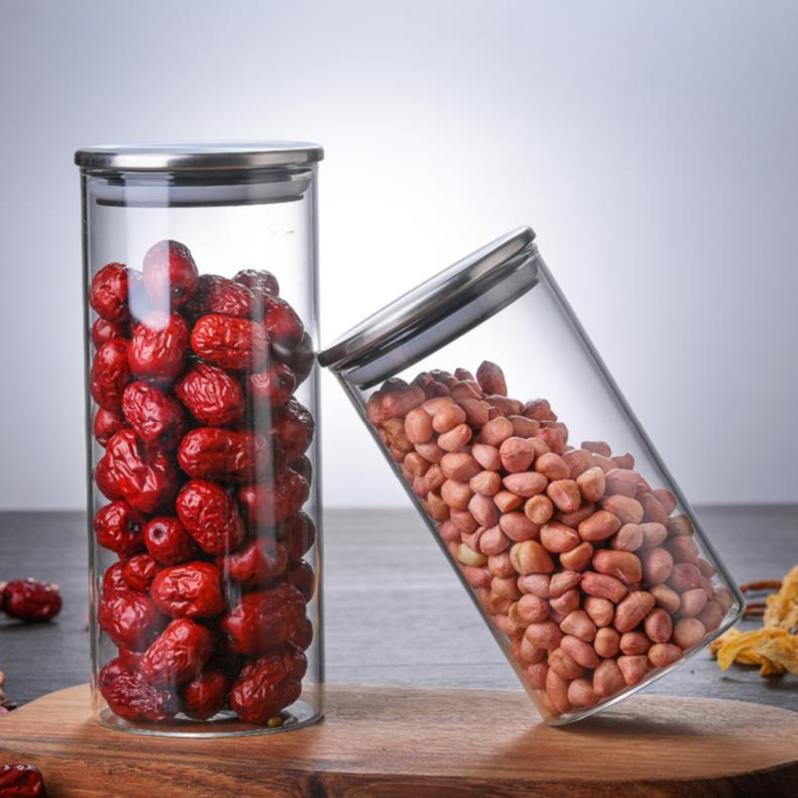Borosilicate glass storage jar with stainless steel spice glass jar